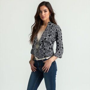 Metalicus Australia OS Geometric Print Cropped Jacket |Boho Stretch Layering ❤️